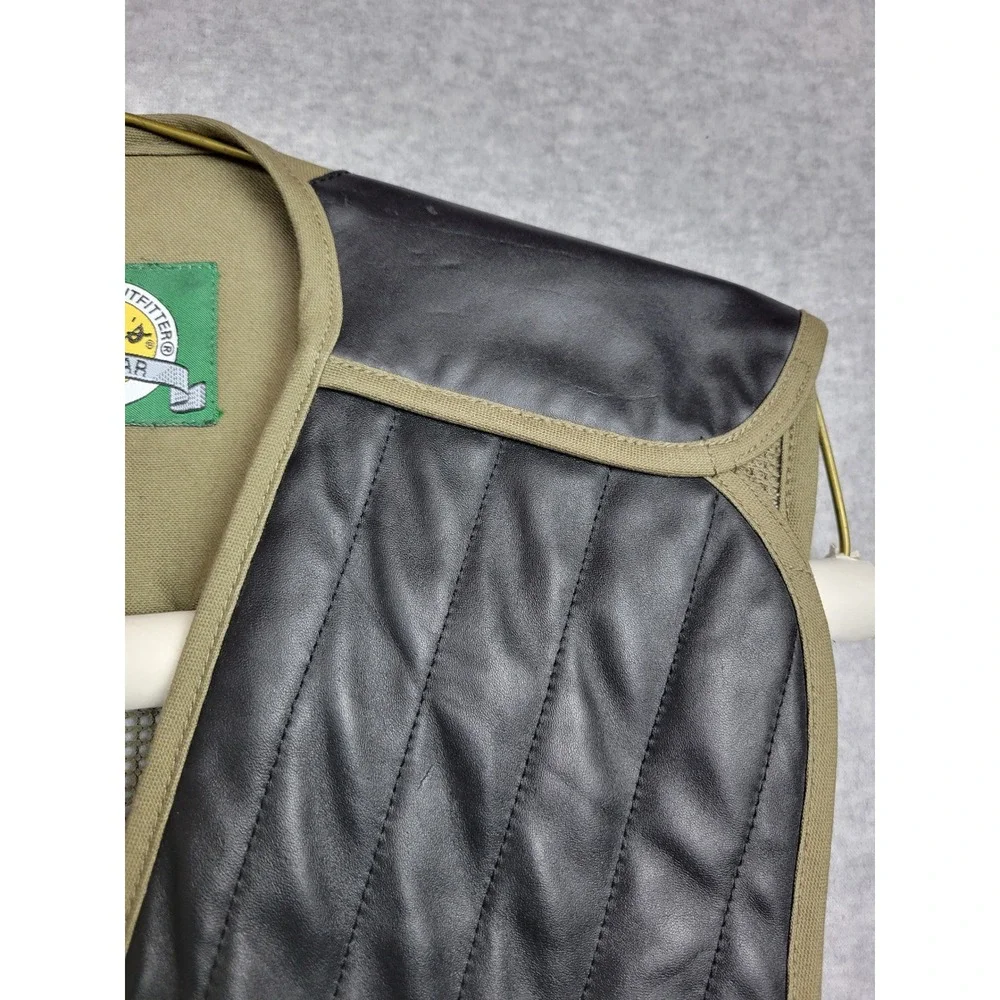 Cabelas Mens 2XL Shooting Vest‎ Olive Canvas & Leather Recoil Pad Mesh Back
